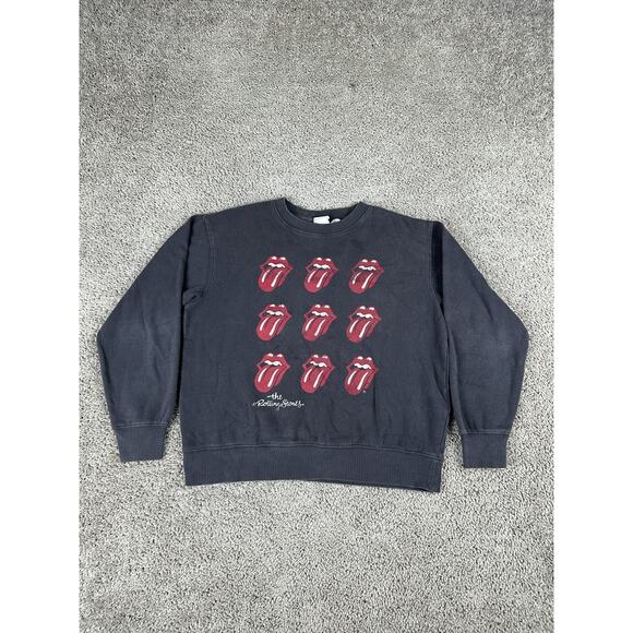 Rolling Stone Sweatshirt Womens Small Gray Red Hot Lips Crewneck H&M Pullover - Picture 1 of 10